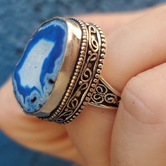 New Solar Quartz Agate Druzy 925 Silver Ring. - Picture 6 of 16